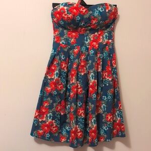 Strapless Dress in Blue and Red